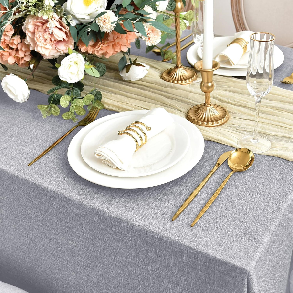 Fitable Faux Linen Tablecloths for Rectangle Tables: Water & Stain Resistant Farmhouse Table Cloth