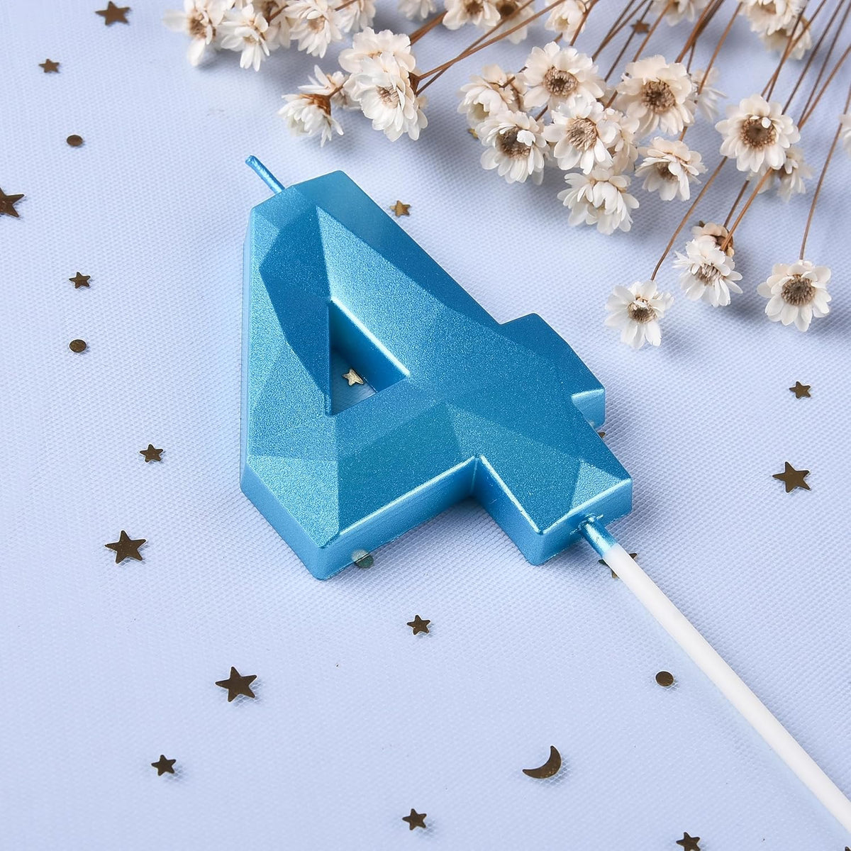 PHD CAKE 2.76 Inch Crystal Blue 4 Number Birthday Candles, Blue Number Candles, Cake Number