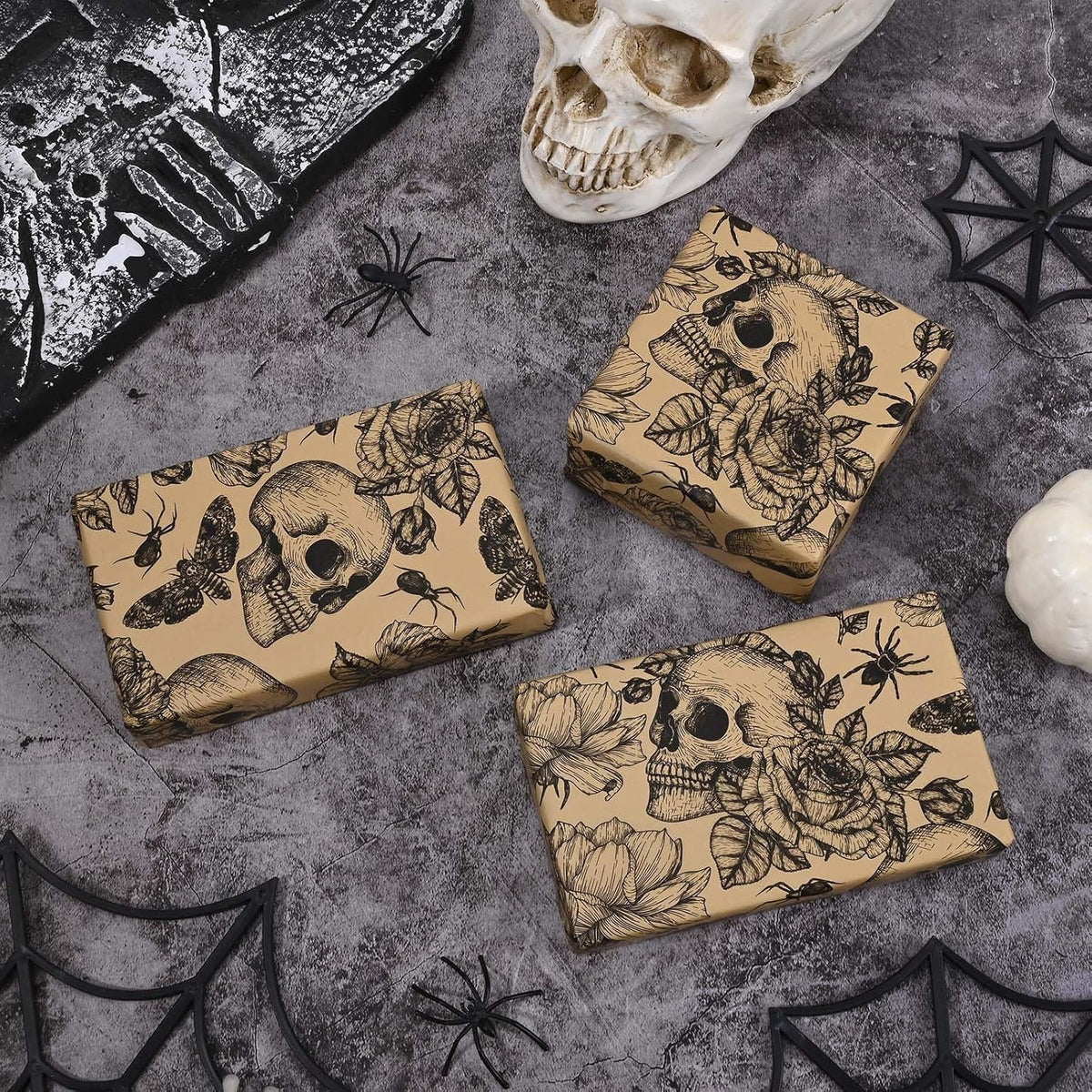 100 Sheets 20 * 14 Inches Vintage Halloween Tissue Paper Kraft Gothic Floral Skull Moth Spider
