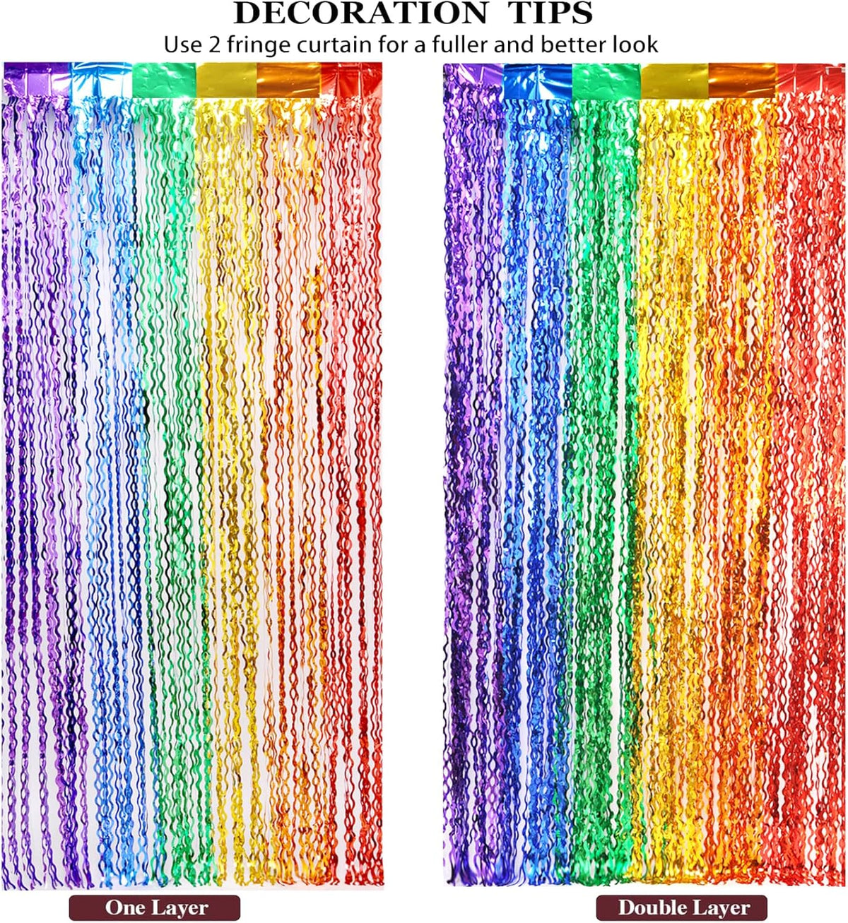 4 Pack Wavy Rainbow Foil Fringe Curtains - Colorful Party Decorations 3.3x6.6ft Tinsel Metallic