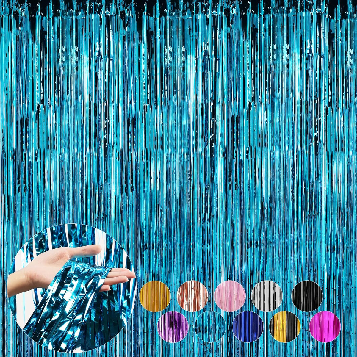 2 Pack Baby Blue Foil Fringe Curtains Door Streamers Party Decorations 3.3 x 8.2 ft, Tinsel Curtain