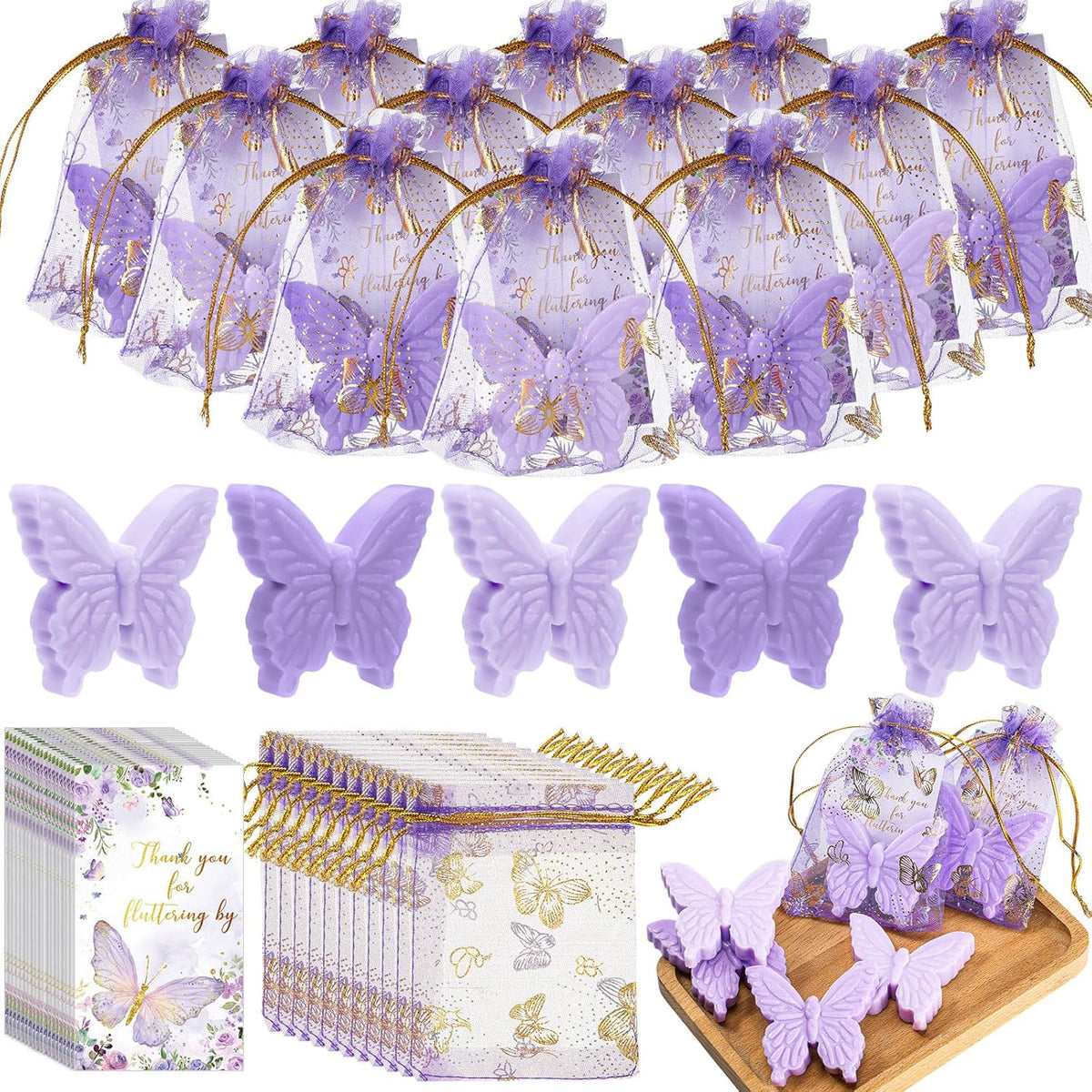 Dunzy 50 Set Butterfly Theme Baby Shower Favors for Guests Butterfly Soap Favors with Thanks You