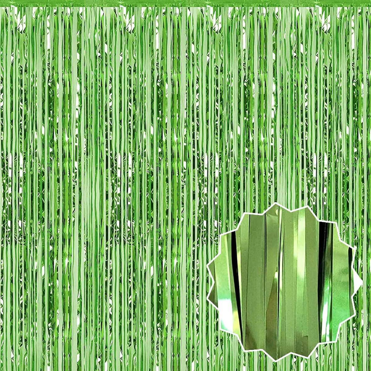 6 Pack Light Green Foil Fringe Curtains Backdrop, 3.28 x 8.2 Ft Metallic Streamers Tinsel Curtains