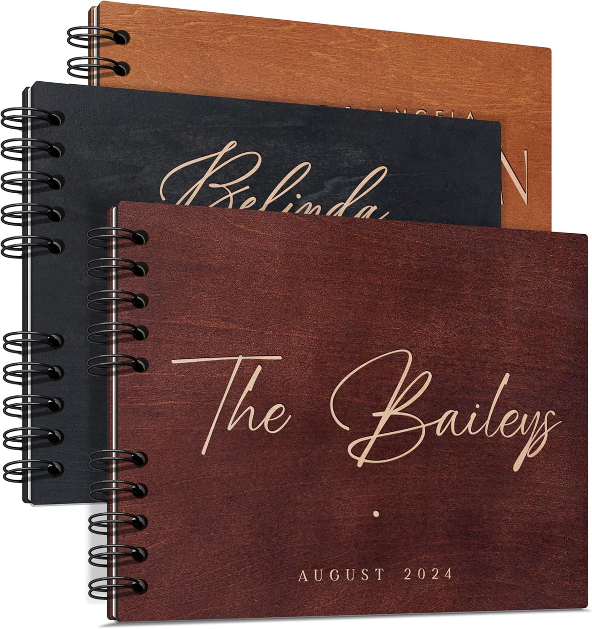 Personalized Wood Wedding Guest Book - 5 Colors/Finishings, 2 Sizes, 12 Designs - Wood Wedding