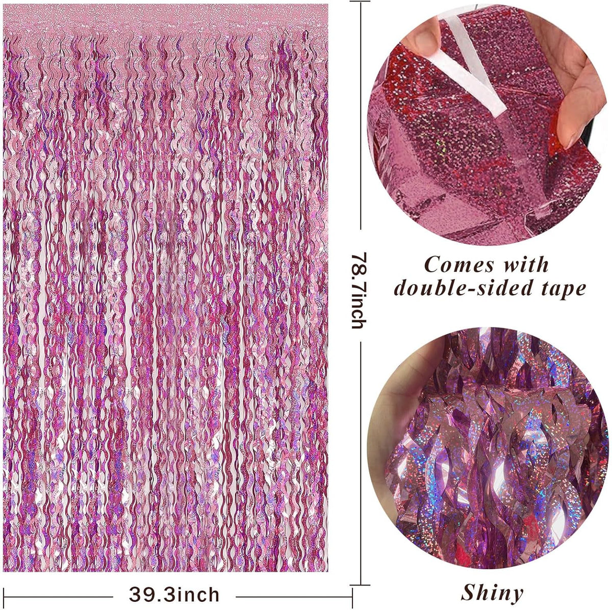 Pink Tinsel Foil Fringe Curtains Wavy Backdrop for Parties Sparkle Metallic Wavy Foil Fringe