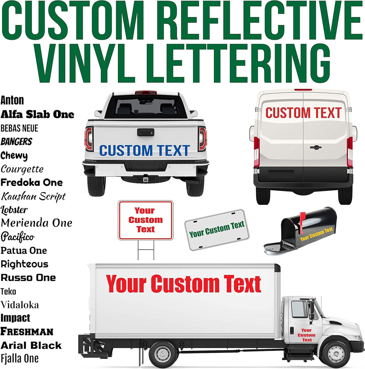Custom Reflective Vinyl Lettering Decal Sticker Design, Personalize for Car Van Truck Trailer