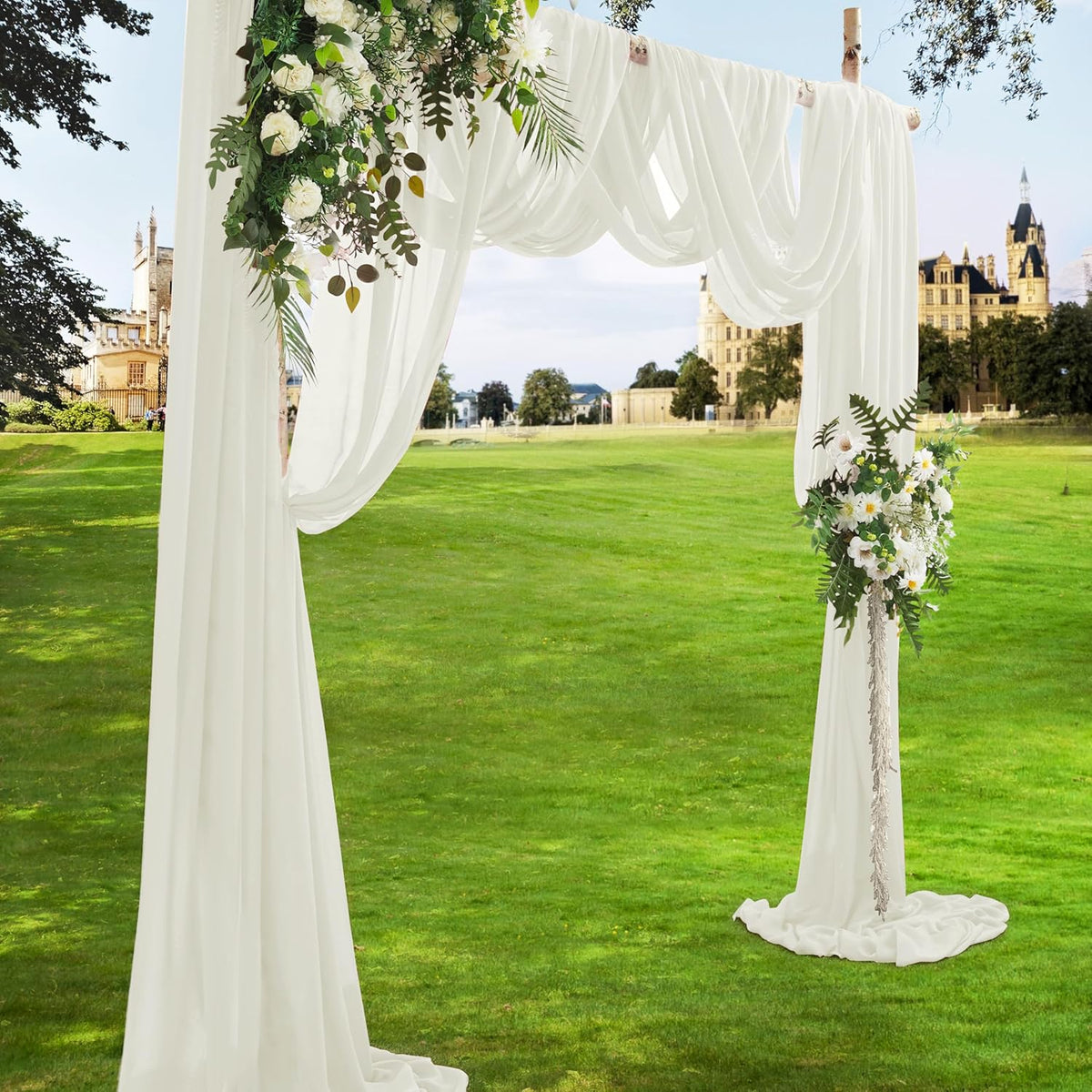 VACVELT Wedding Arch Draping Fabric, Ivory Chiffon, 2 Panels Sheer Drapes, 30 Inch x 20ft Chiffon