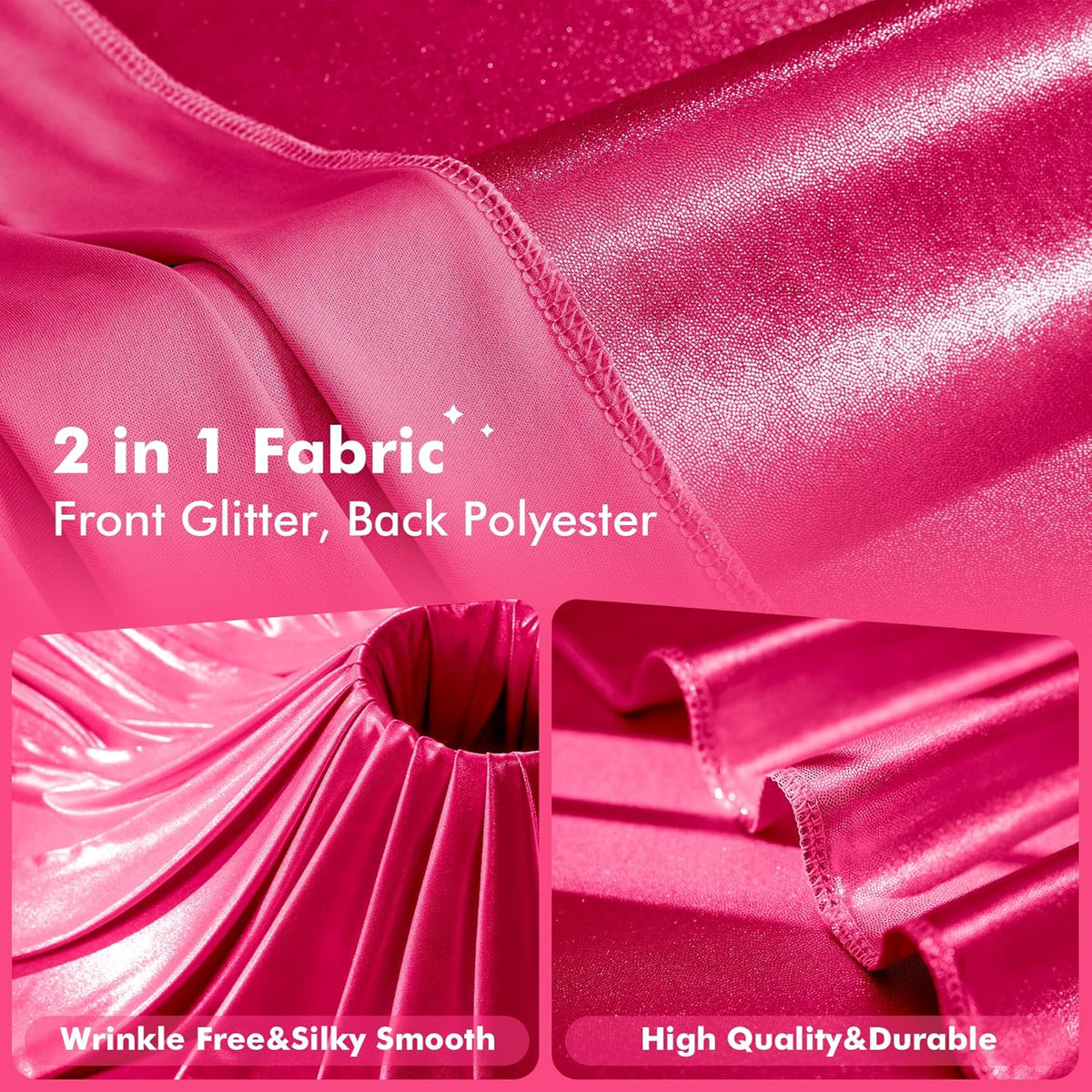 10x10ft Shimmer Hot Pink Sequin Backdrop Curtain for Parties, Thick Wrinkle Free Glitter Fuchsia