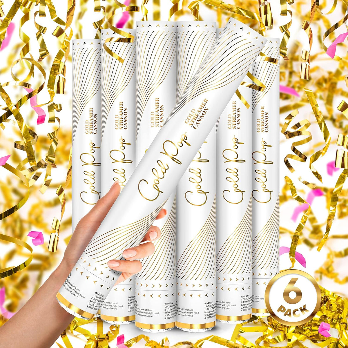 GOLD Streamers Confetti Cannon - 16" GOLD Streamers Party Poppers, Confetti Shooters/Glitter/Bomb