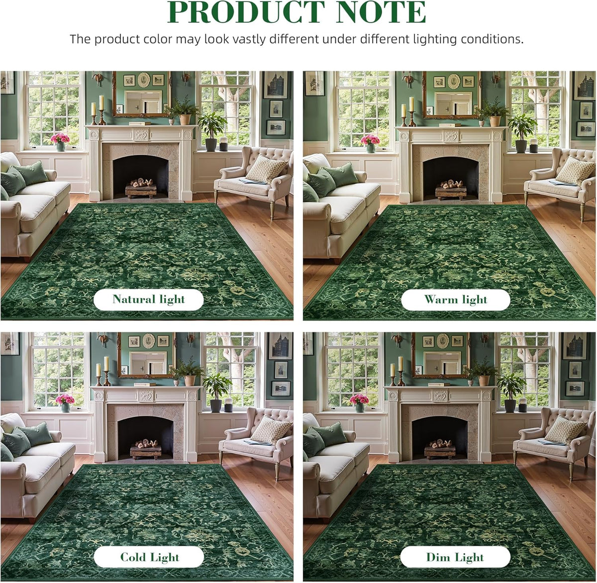 Dark Green 2x6 Runner Rug for Hallways Bed Side Kitchen, Boho Washable Distressed Low-Pile Floor