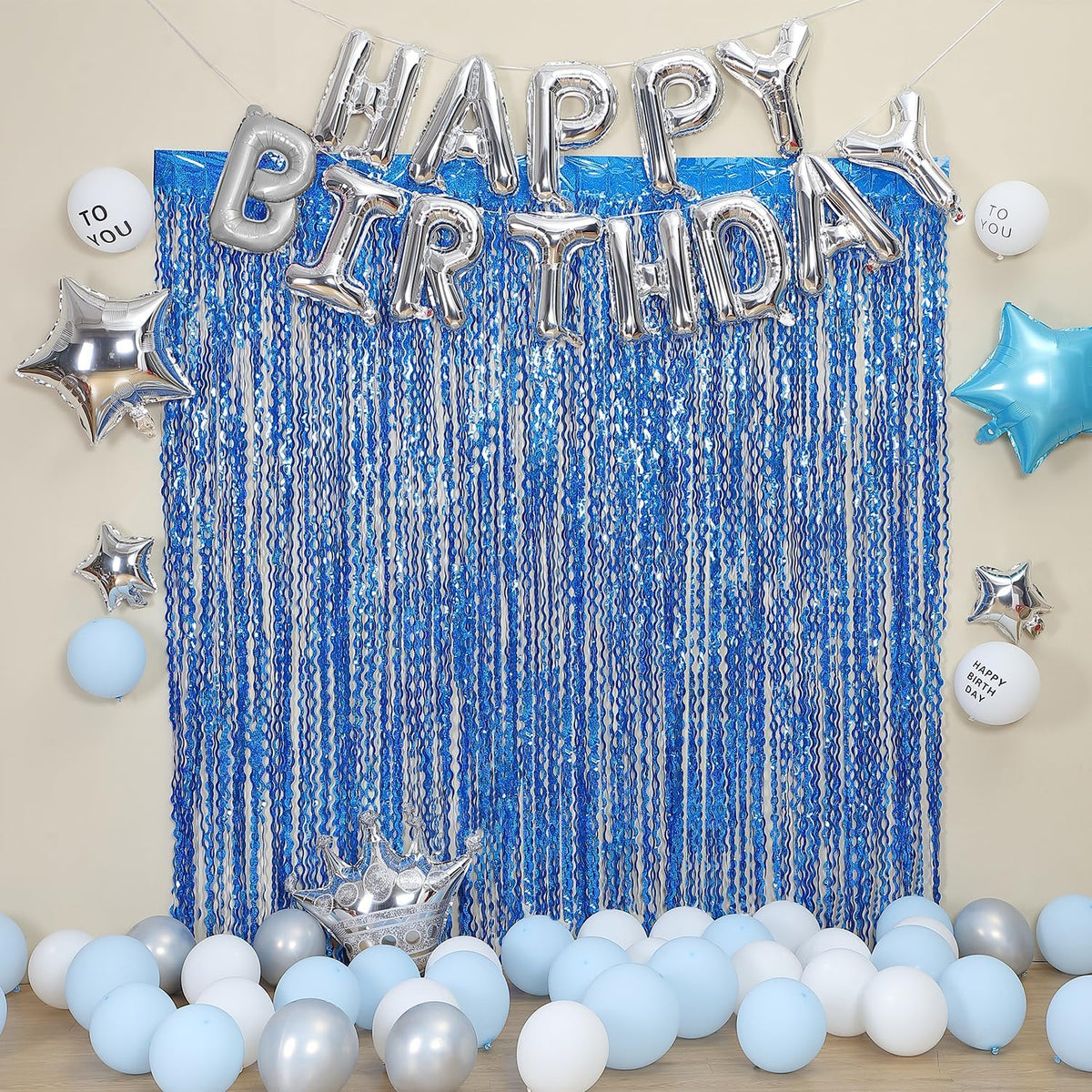 4 Pack Navy Blue Wavy Foil Fringe Curtains Party Decorations - 3.3 ft x 6.6 ft Streamer Tinsel