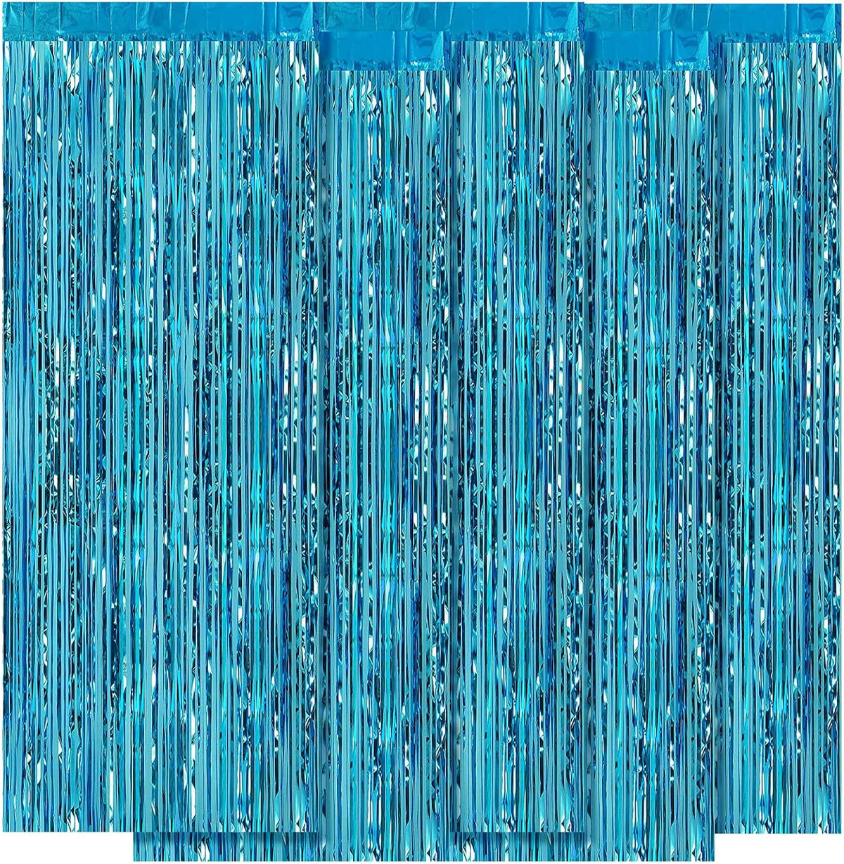 5 Pack Blue Fringe Backdrop 3.2ft x 8.2ft Teal Blue Foil Fringe Curtains Party Tinsel Curtain