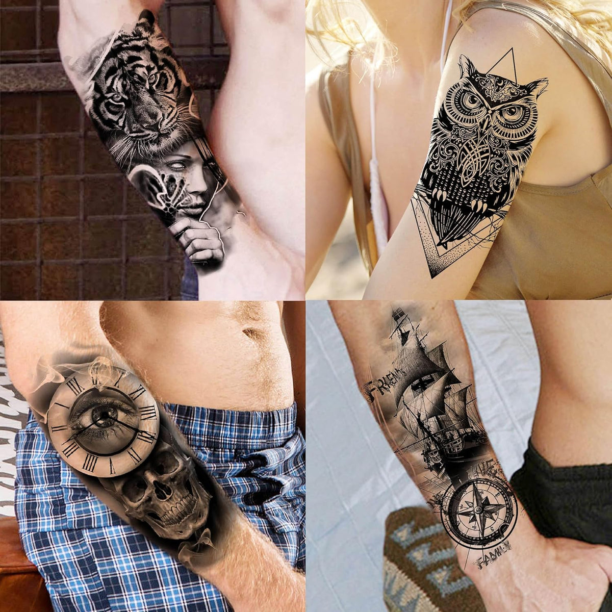 59 Sheets 3D Black Halloween Temporary Tattoos For Men Women Kids, Long Lasting Temp Fake Sleeeve