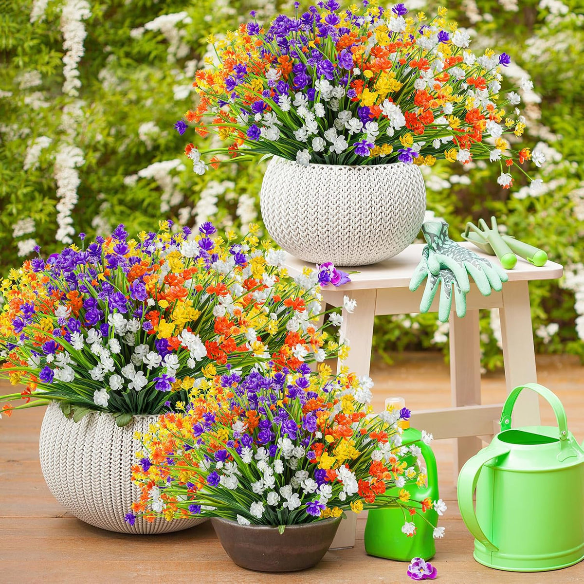 AmyHomie 20 Bundles Artificial Flowers for Outdoor UV Resistant Faux Flowers No Fade Fake Plastic