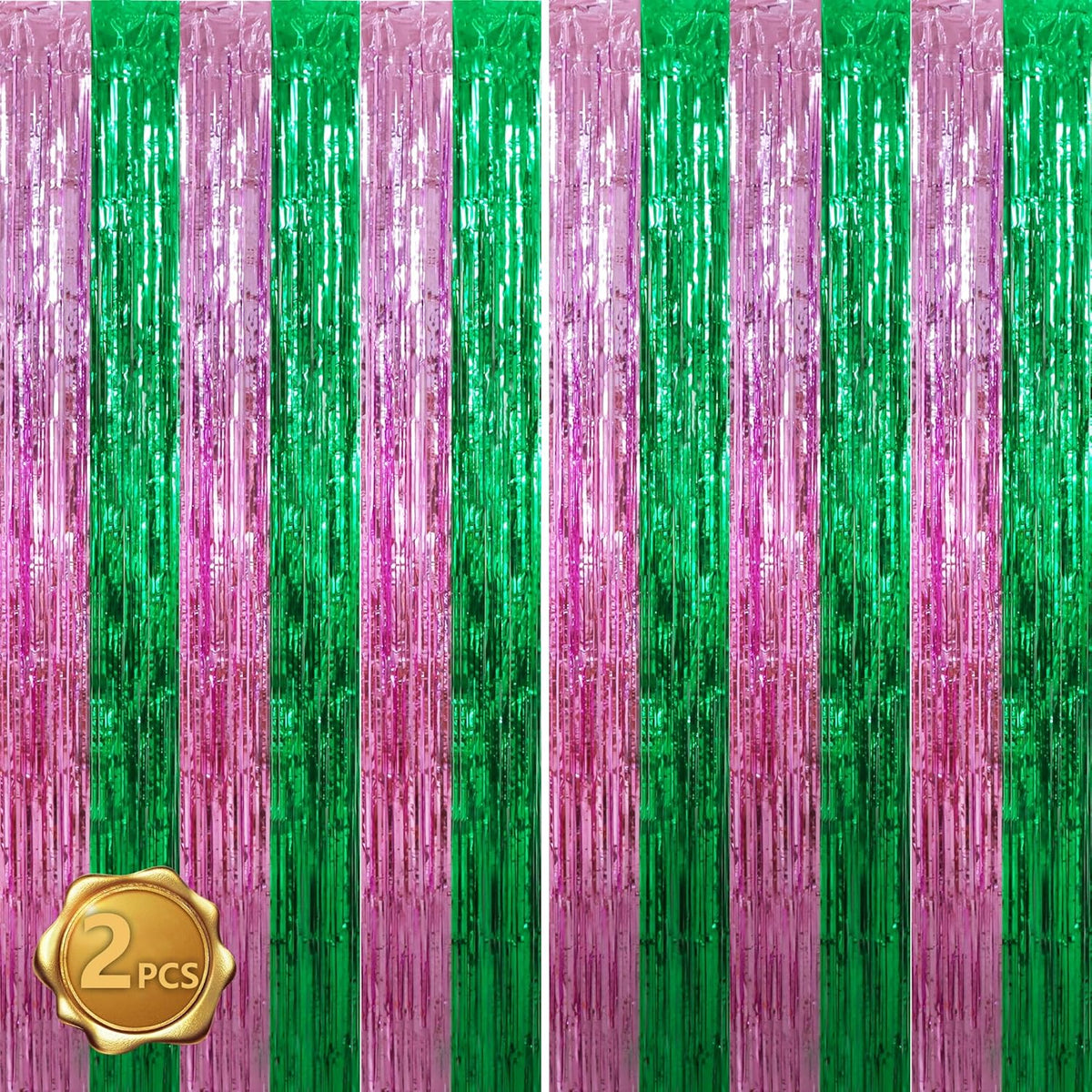 BEISHIDA Pink Green Door Streamers Backdrop Foil Fringe Tinsel Party Streamers Curtains Photo