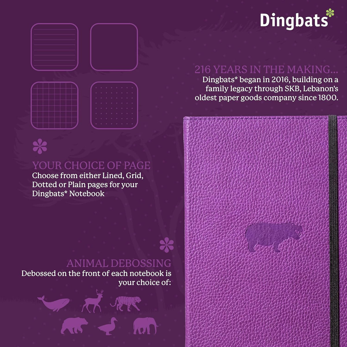 Dingbats* Wildlife Dotted Journal Notebook A5 - Vegan Leather Hard Cover, Ideal for Work, Travel
