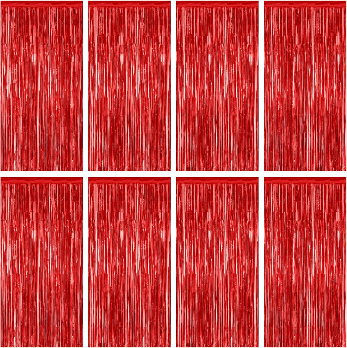 8 Pack Red Backdrop, 3.28 FT x 7.05 FT Streamer Party Decorations, Metallic Foil Fringe Curtains