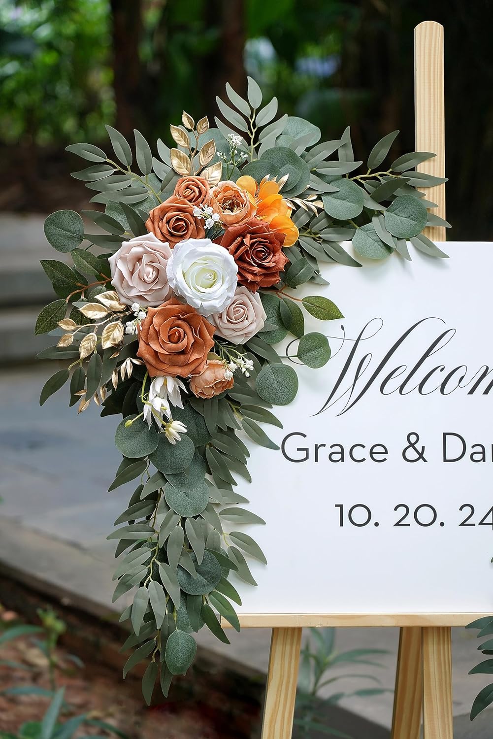 Artificial Flower Swag Set of 2 for Wedding Welcome Signs Floral Decorations, Burnt Orange Wedding