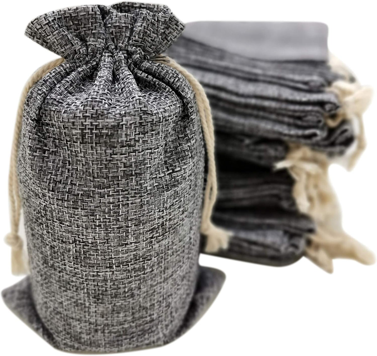 50 Gray Burlap Bags with Drawstring, 5x8 Inch (5x7 Internal) Gift Bag Bulk Pack - Birthday and