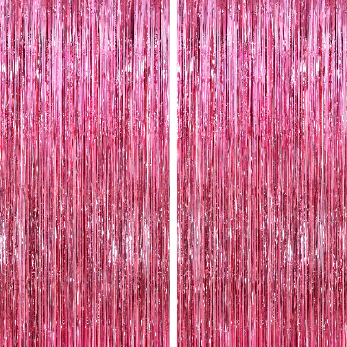 Glitter Pink Party Streamers 2Pack Glitter Foil Fringe Curtain 3.3 x 8.3ft Pink Party Decor Photo