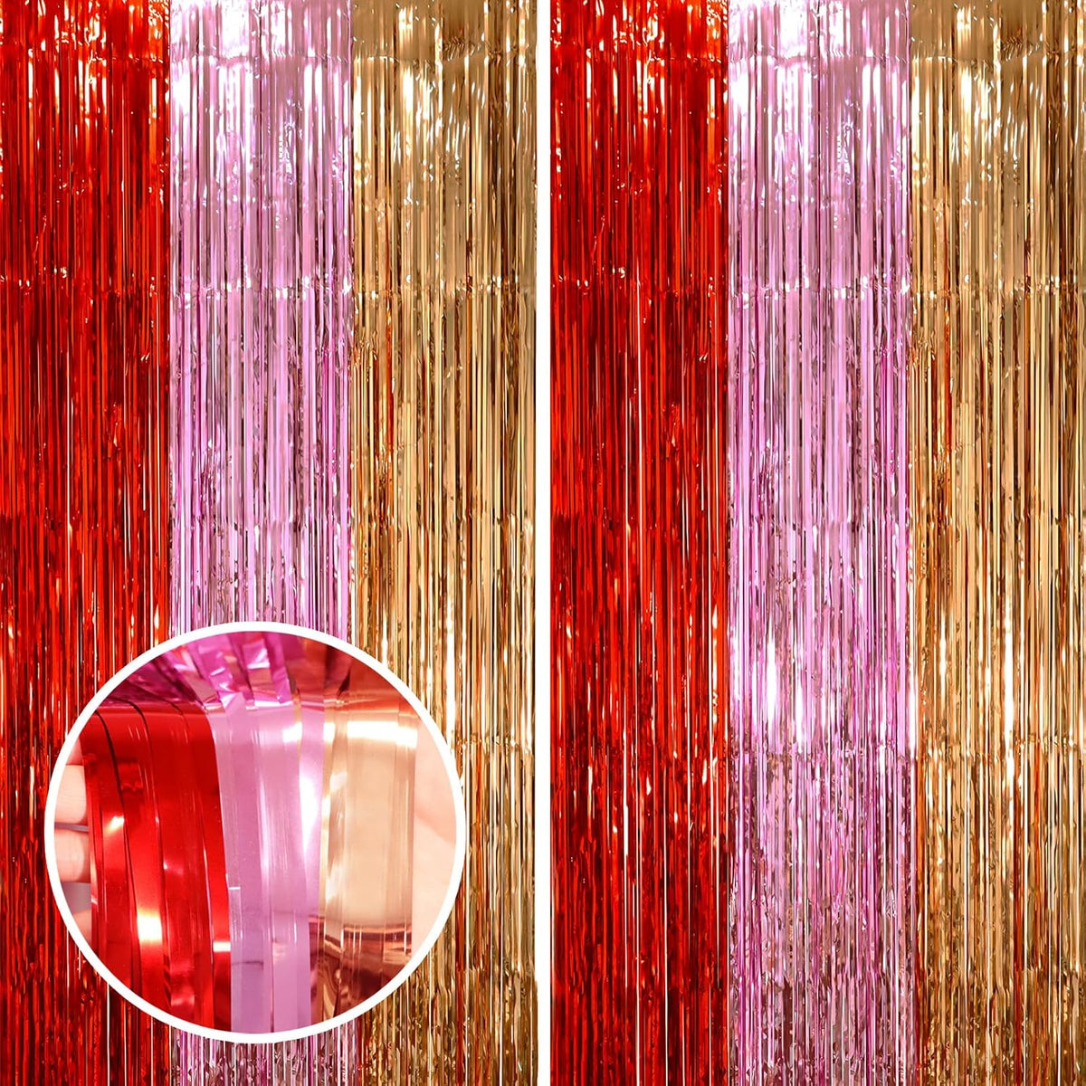 2 Pack Valentine Foil Fringe Backdrop Curtains, Tinsel Streamers Party Decorations, Fringe