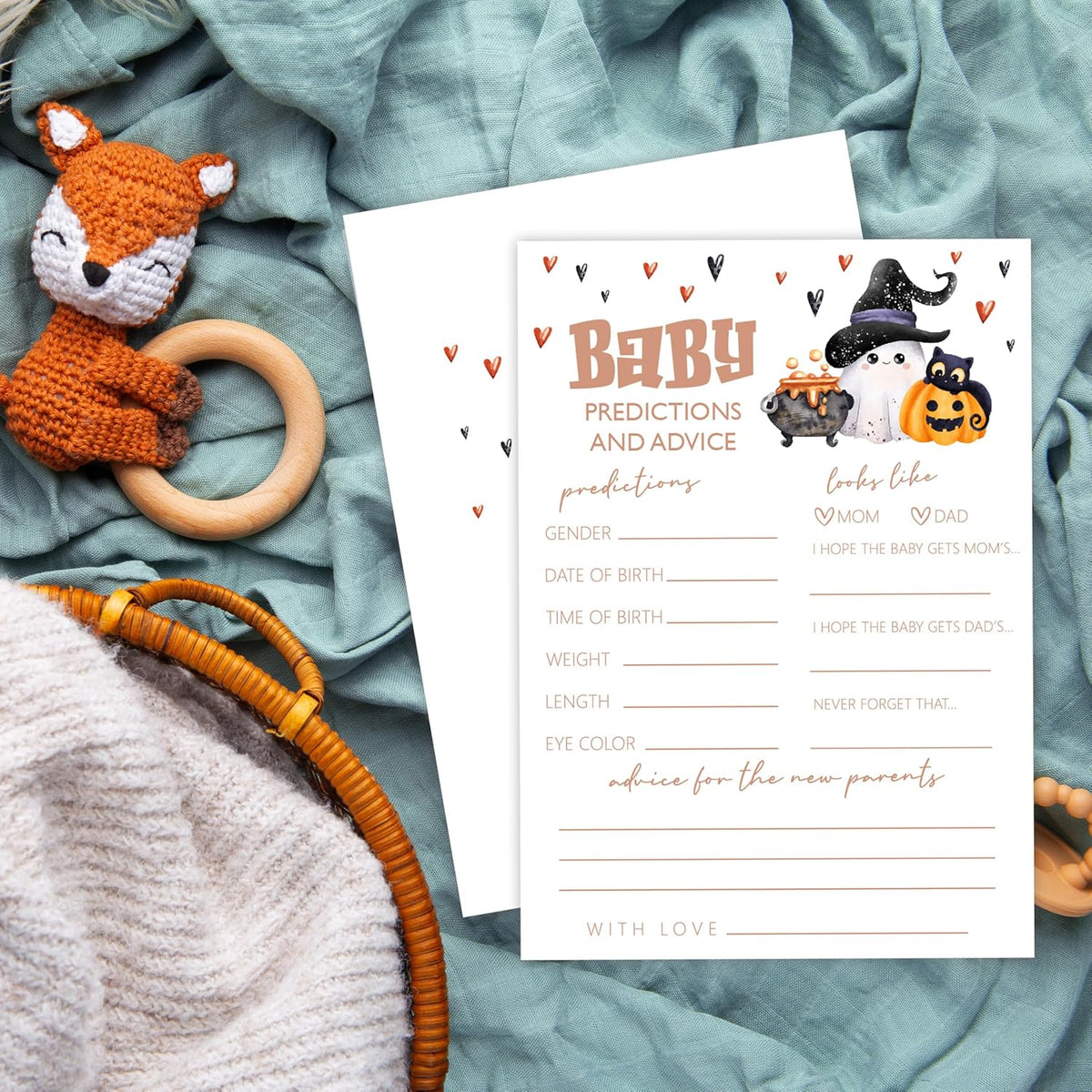 Baby Shower Games, Halloween Baby Predictions and Advice Cards, 25 Double-Sided Game Cards for
