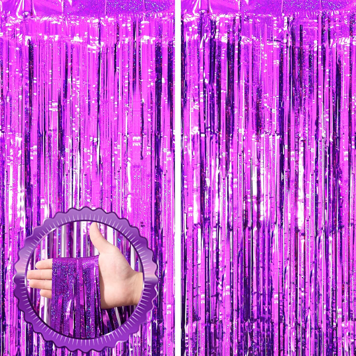 2 Pack Purple Tinsel Foil Fringe Curtains, Purple Party Decorations, Metallic Tinsel Party