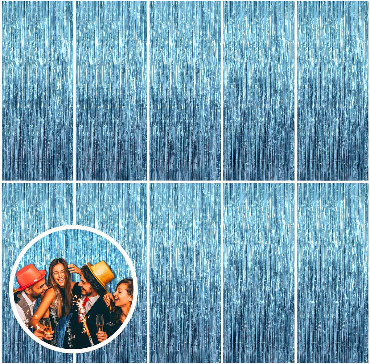 10 Pack Blue Backdrop Curtain Tinsel Streamers Ocean Themed Decor Birthday Party Decorations Foil