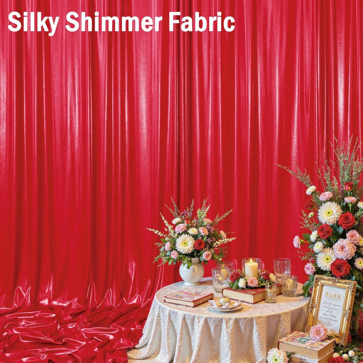 20ftx10ft Red Sequin Backdrop Curtain Panels for Parties, 4 Panels Wrinkle Free Glitter Photo