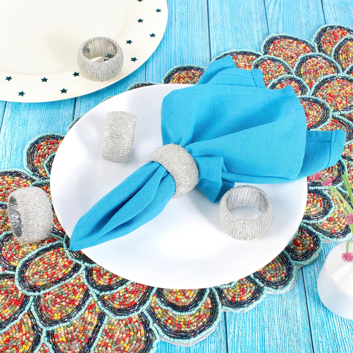 Decorative Beaded Napkin Rings Set of 12 - Rhinestone Serviette Holder for Table Décor, Christmas