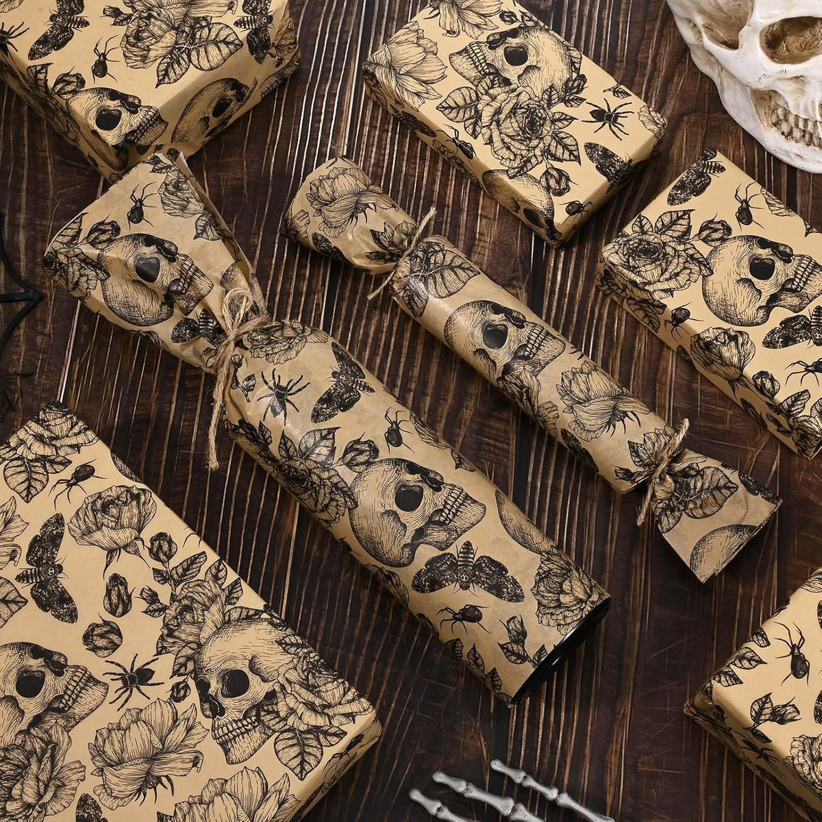 100 Sheets 20 * 14 Inches Vintage Halloween Tissue Paper Kraft Gothic Floral Skull Moth Spider