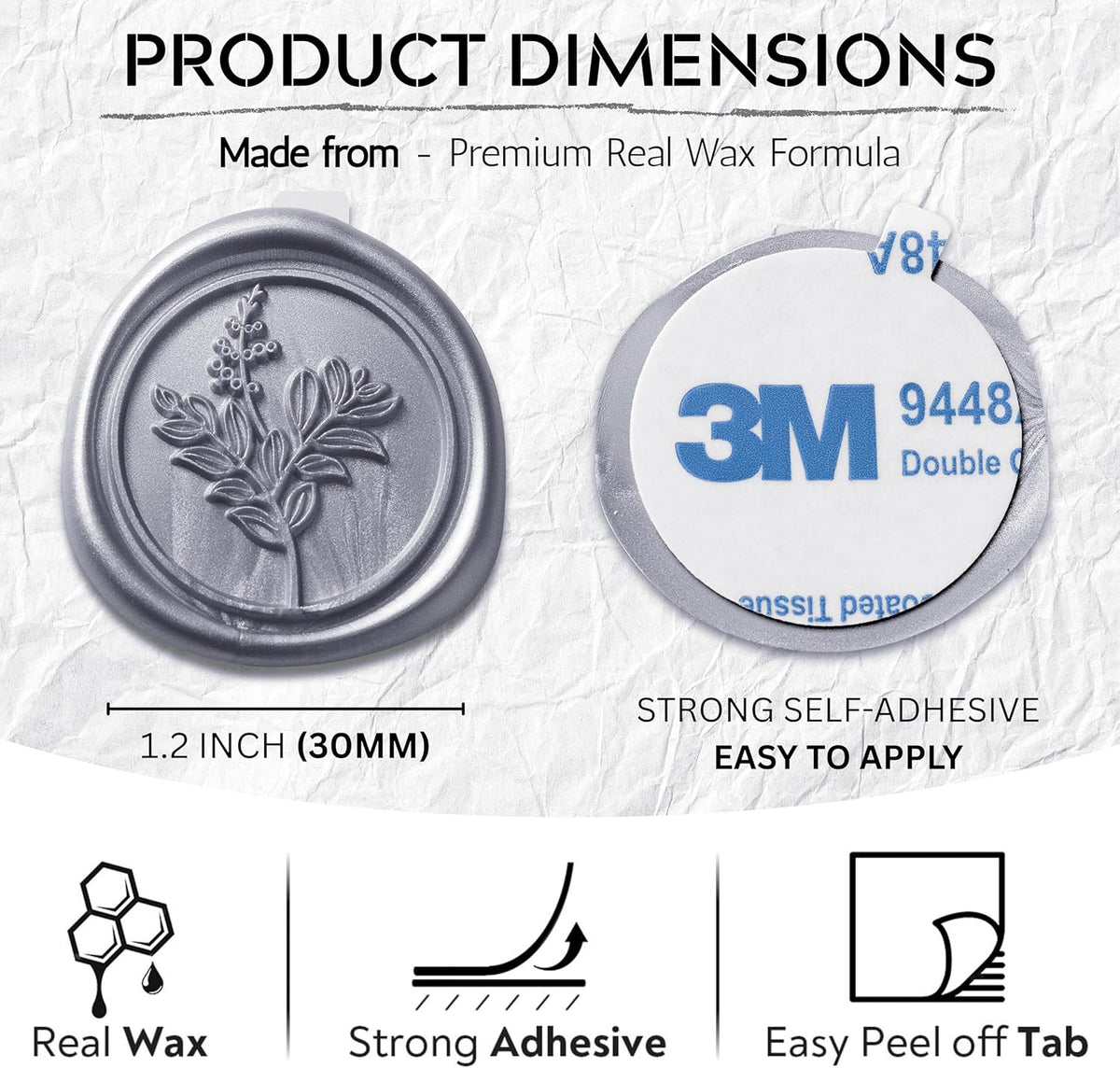 Wax Seal Stickers (60 Pcs, 3 Designs in 1 Pack) Premium Envelope Seal Stickers for Wedding
