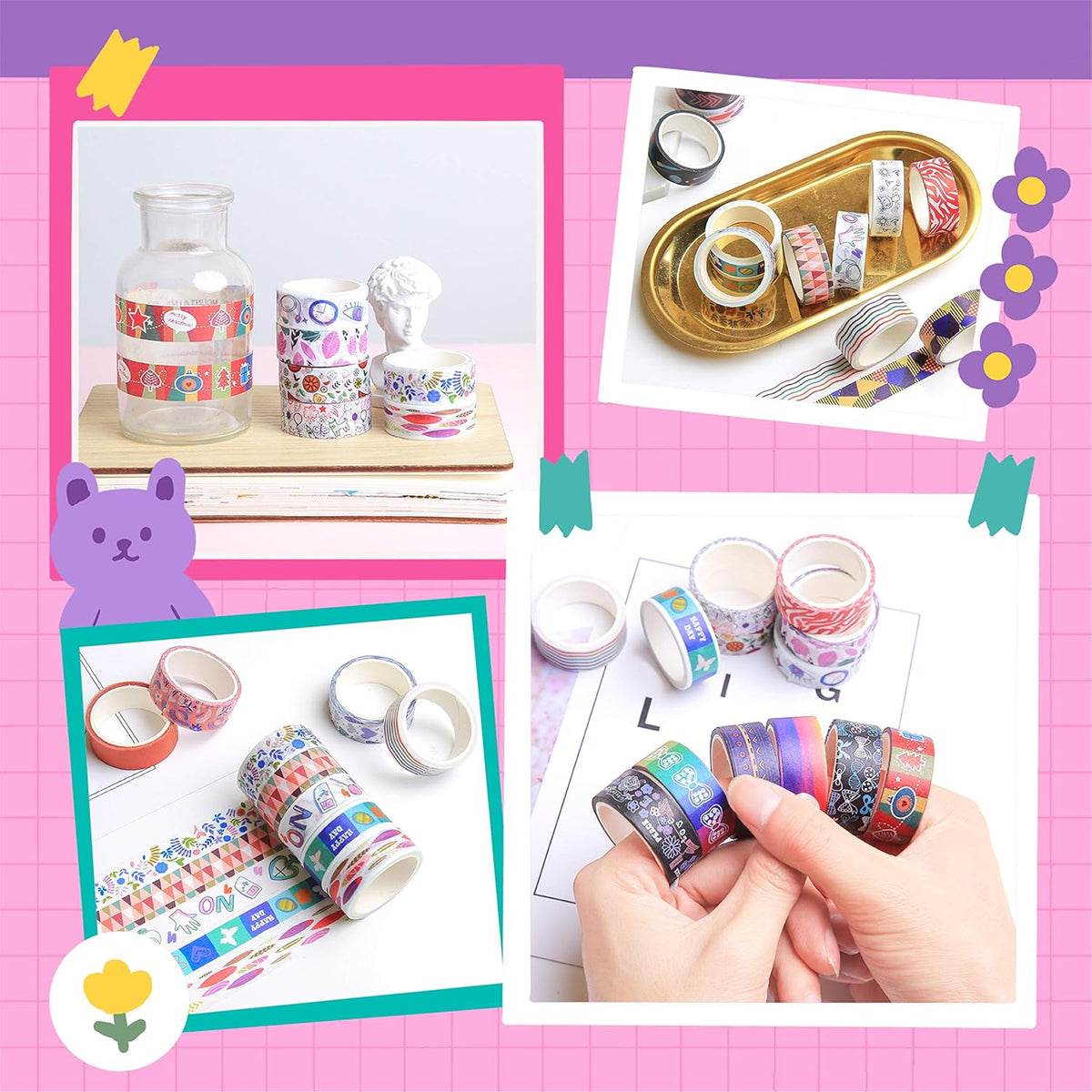 40 Rolls Washi Tape Set - 15 mm Wide Colored Masking Tape for Kids, Decorative Adhesive Tape for