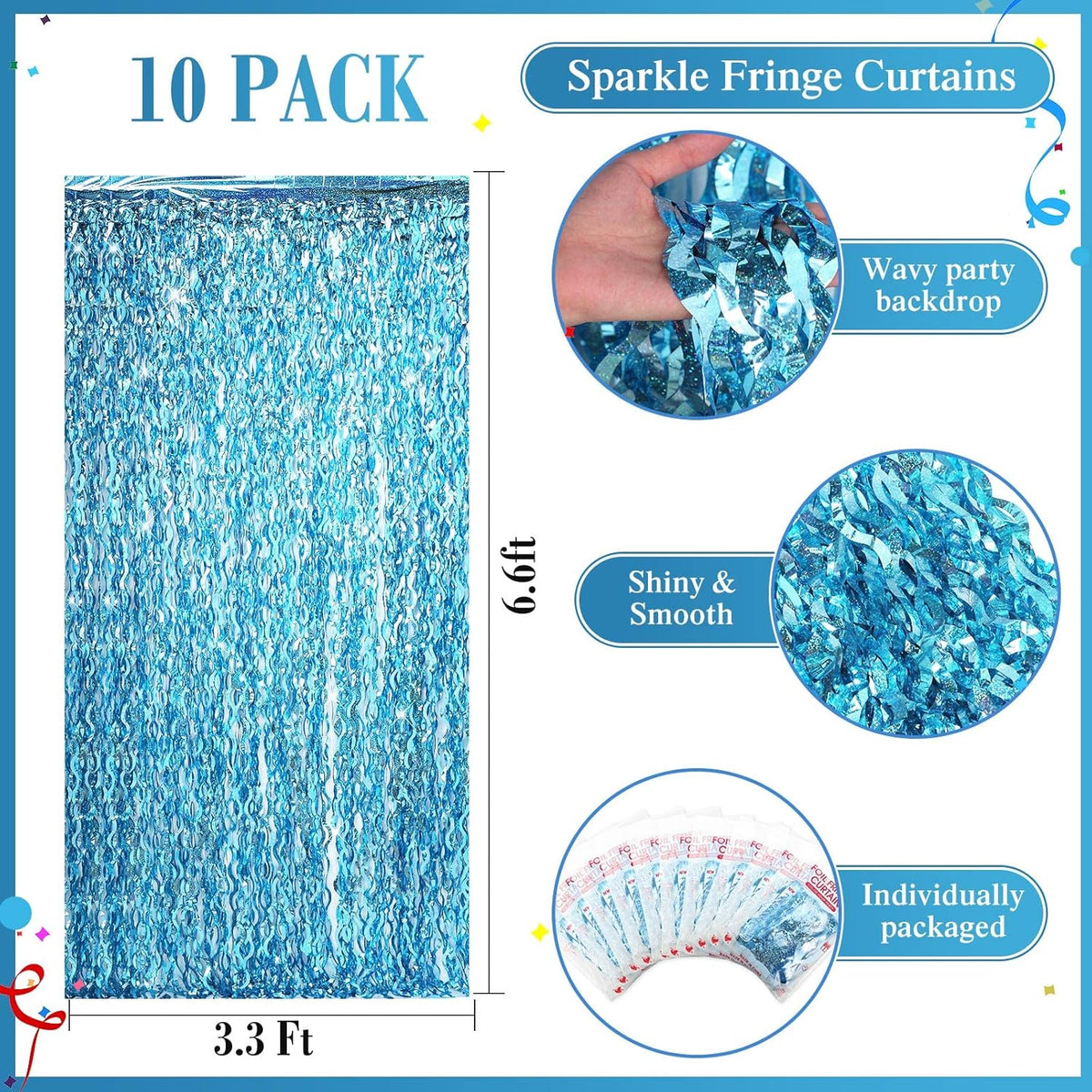 10 Pieces 3.3 x 6.6 Ft Foil Fringe Backdrop Party Wavy Tinsel Fringe Curtain Streamer for Happy New