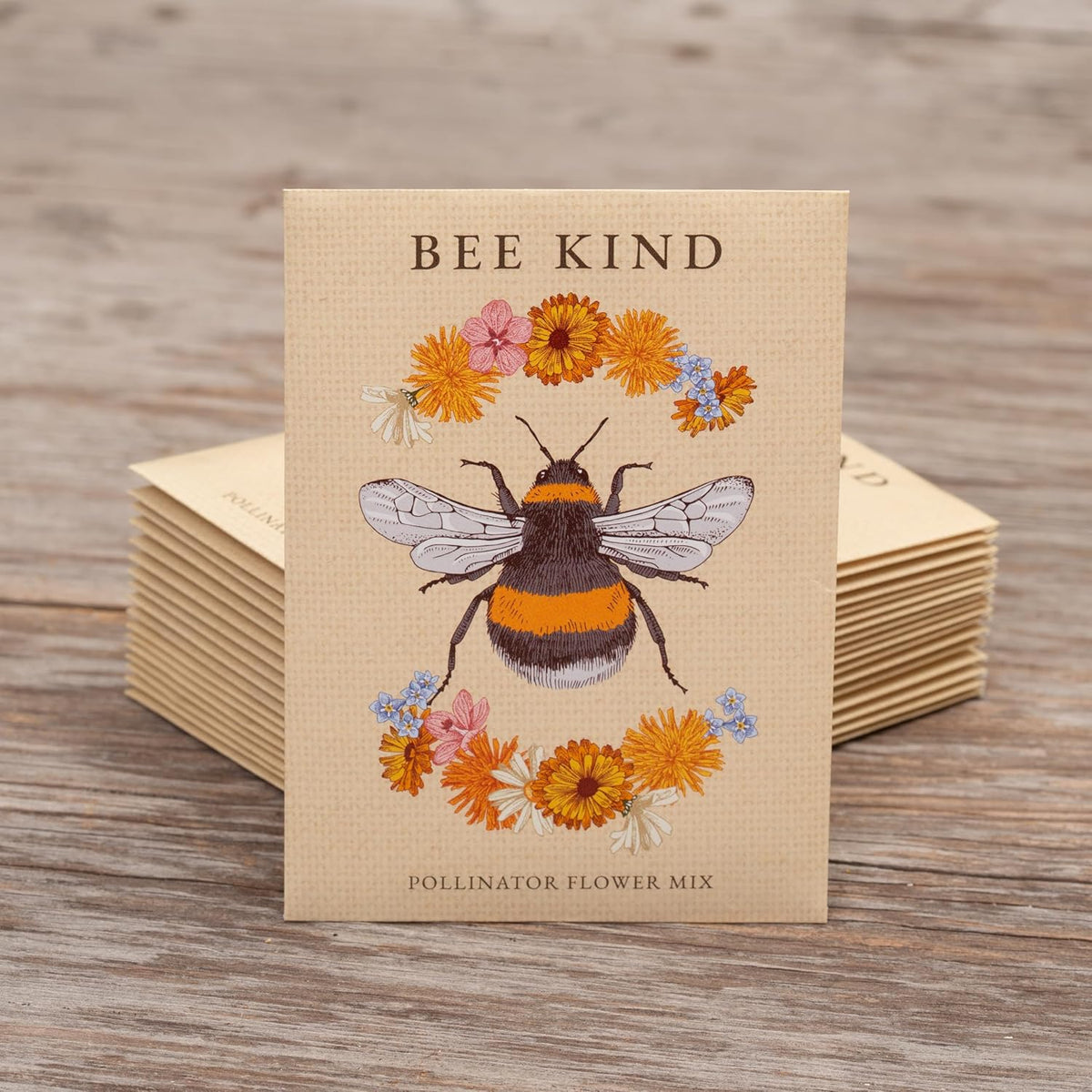 Bentley Seed Co. | Bee Kind Pollinator | Beautiful Bee Art | Environmental Favors Cards for Guests