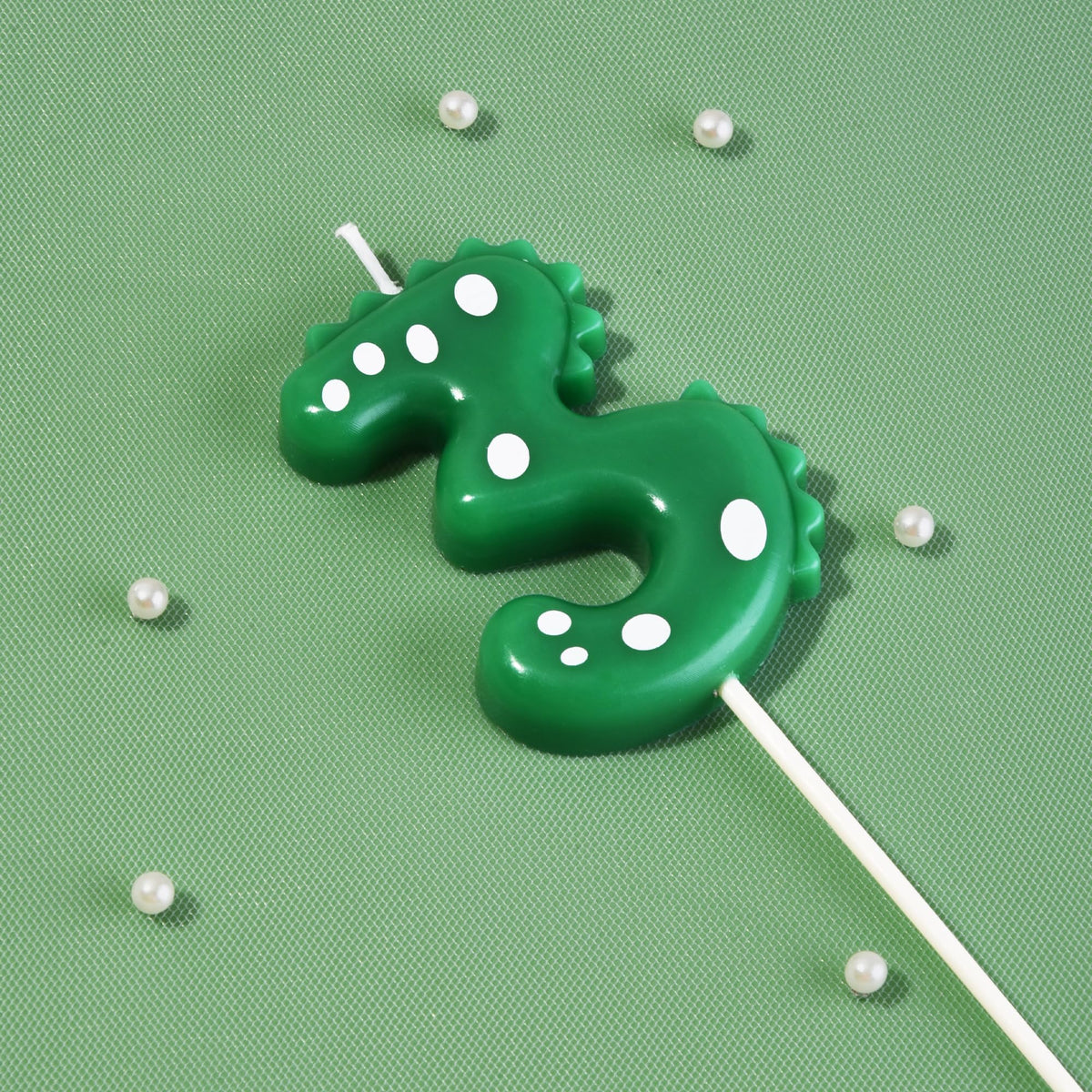 PHD CAKE 2.76 Inch Green Dinosaur 3 Number Birthday Candles, Dinosaur Number Candles, Cake Number