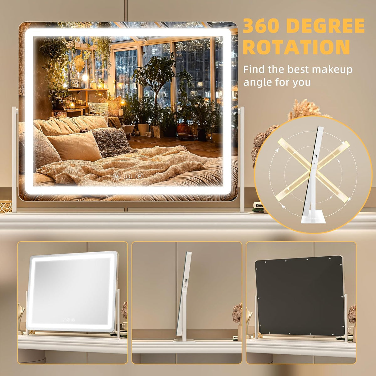 Vanity Mirror with Lights, 29.5'' x 22'' Lighted Makeup Mirror, Touch Screen with 3-Color Lighting