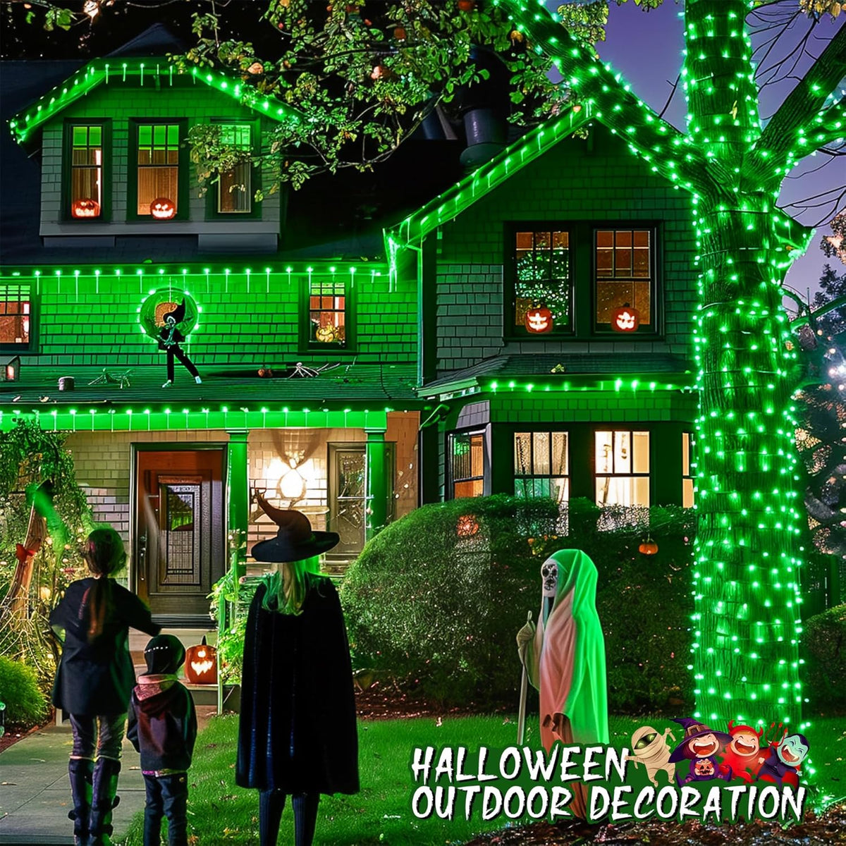 JMEXSUSS 600 LED Green Lights for Halloween Decorations, 168 Ft Green Christmas String Lights