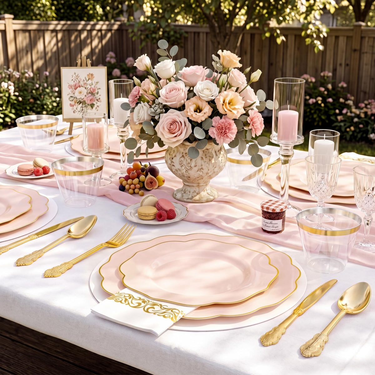 NOCCUR 175PCS Pink Plates with Gold Disposable Silverware - Include 50 Pink Plastic Plates,25
