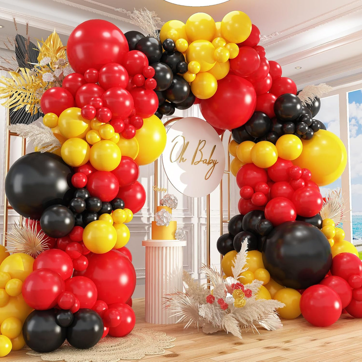 412Pcs Red Yellow Black Balloon Garland Arch Kit,18 12 10 5 Different Sizes Latex Party Balloons
