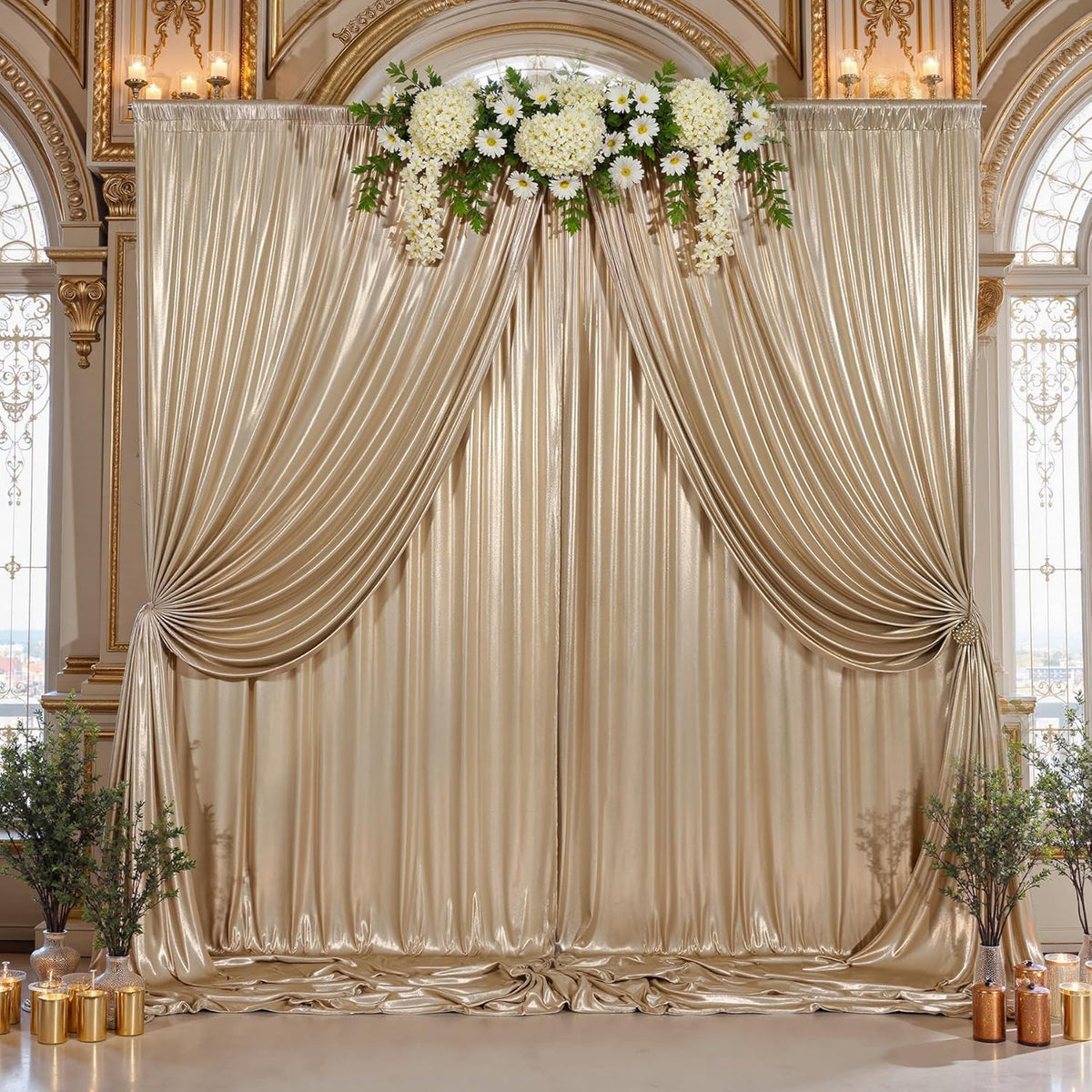 20x10ft Thick Champagne Glitter Backdrop Curtain Panels for Parties, Wrinkle Free Sequin Sparking