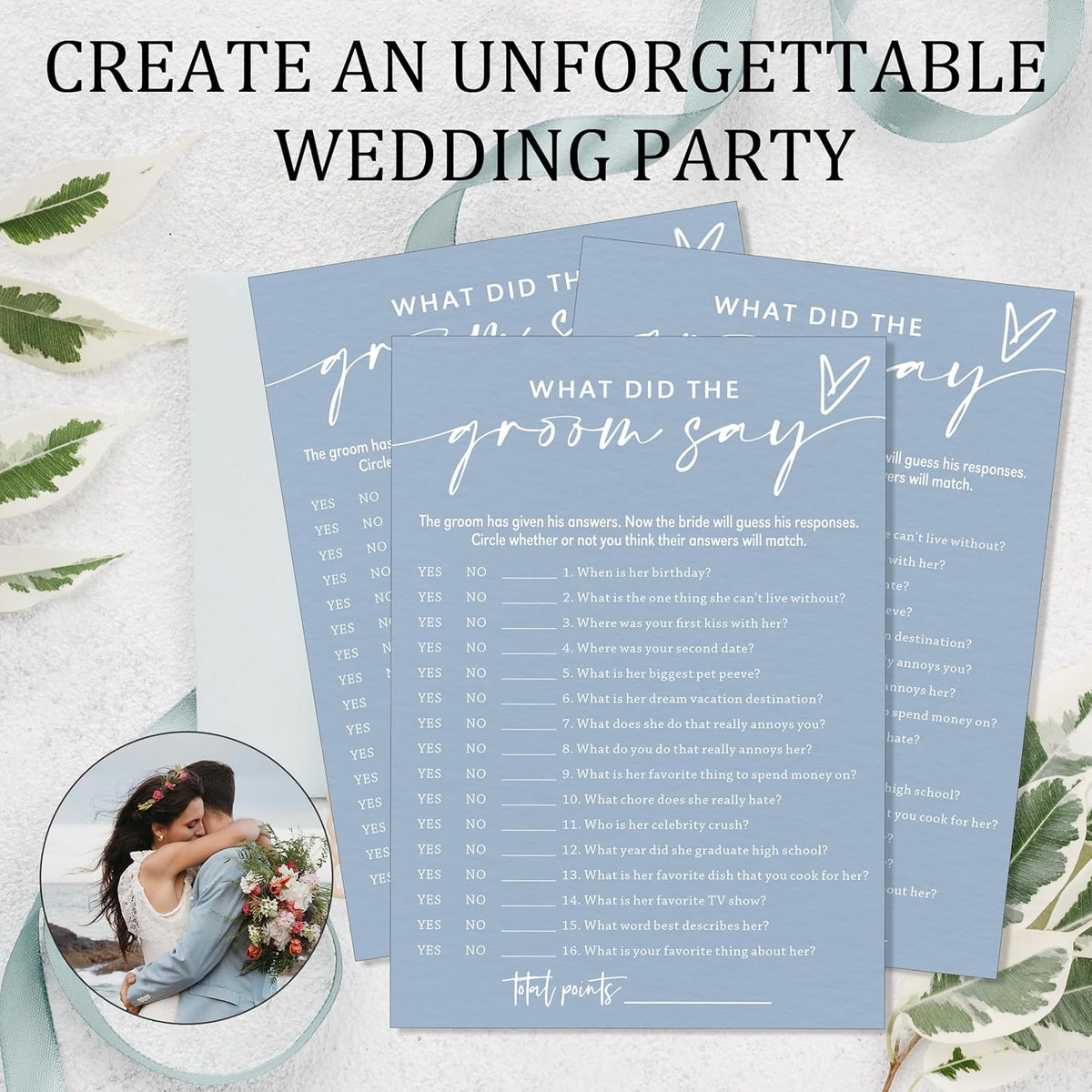 Fun Wedding Shower Games Cards, What Did the Groom Say, Bridal Shower Games for 25 Guests