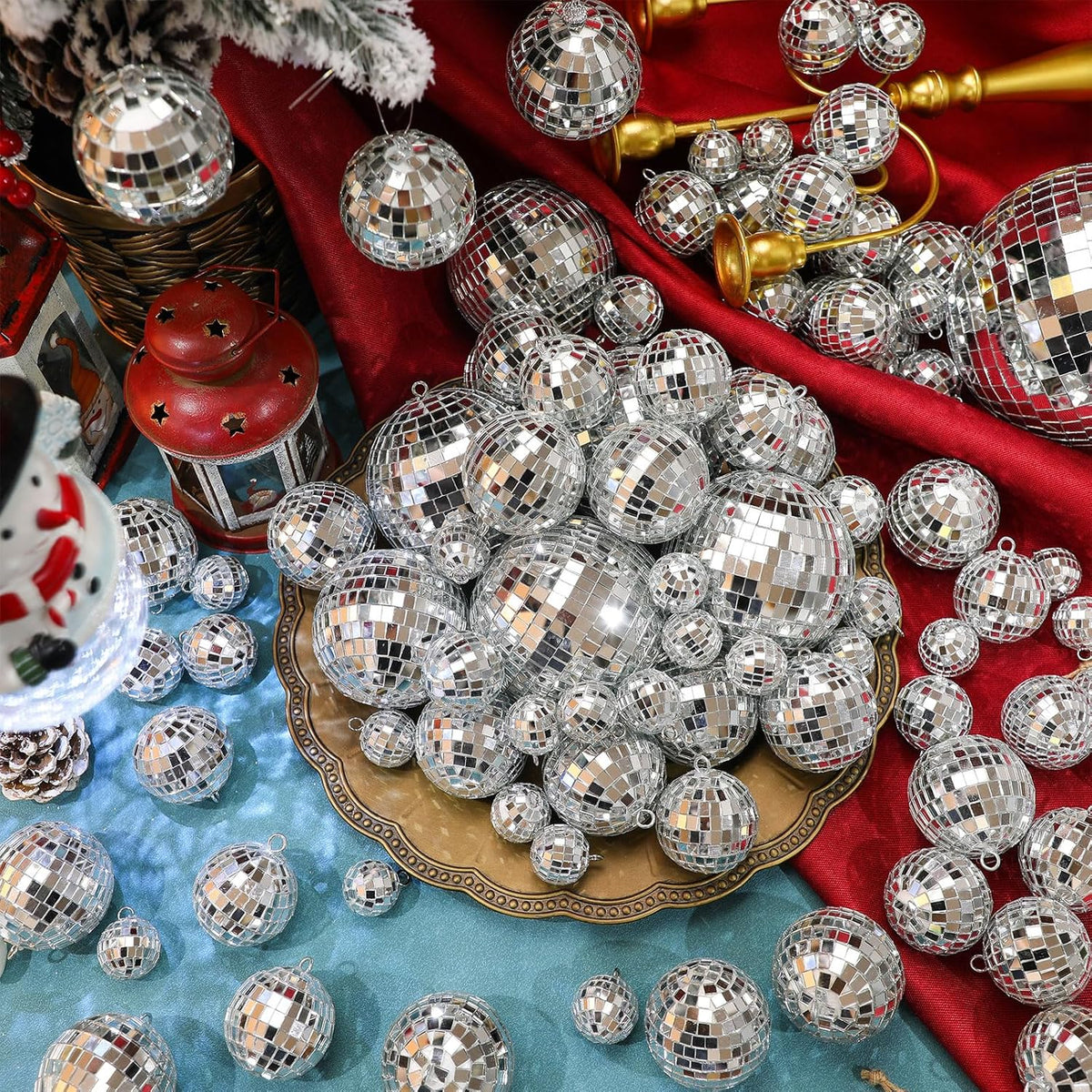 Funtery 100 Pcs Mirror Disco Balls Bulk Assorted Silver Hanging Disco Ball Decor for Home Wedding