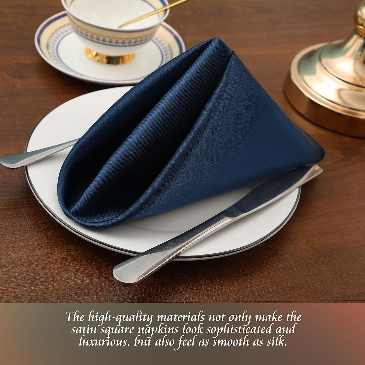 Manyshofu 50 Pieces Navy Blue Satin Napkins - 12x12 Inches Cloth Napkins, Square Satin Fabric