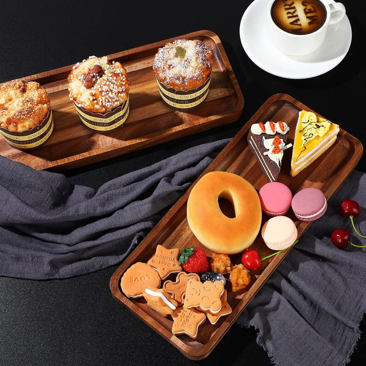 Roowest 5 Pack Solid Acacia Wood Serving Trays for Laser Engraving Rectangular Wooden Board for