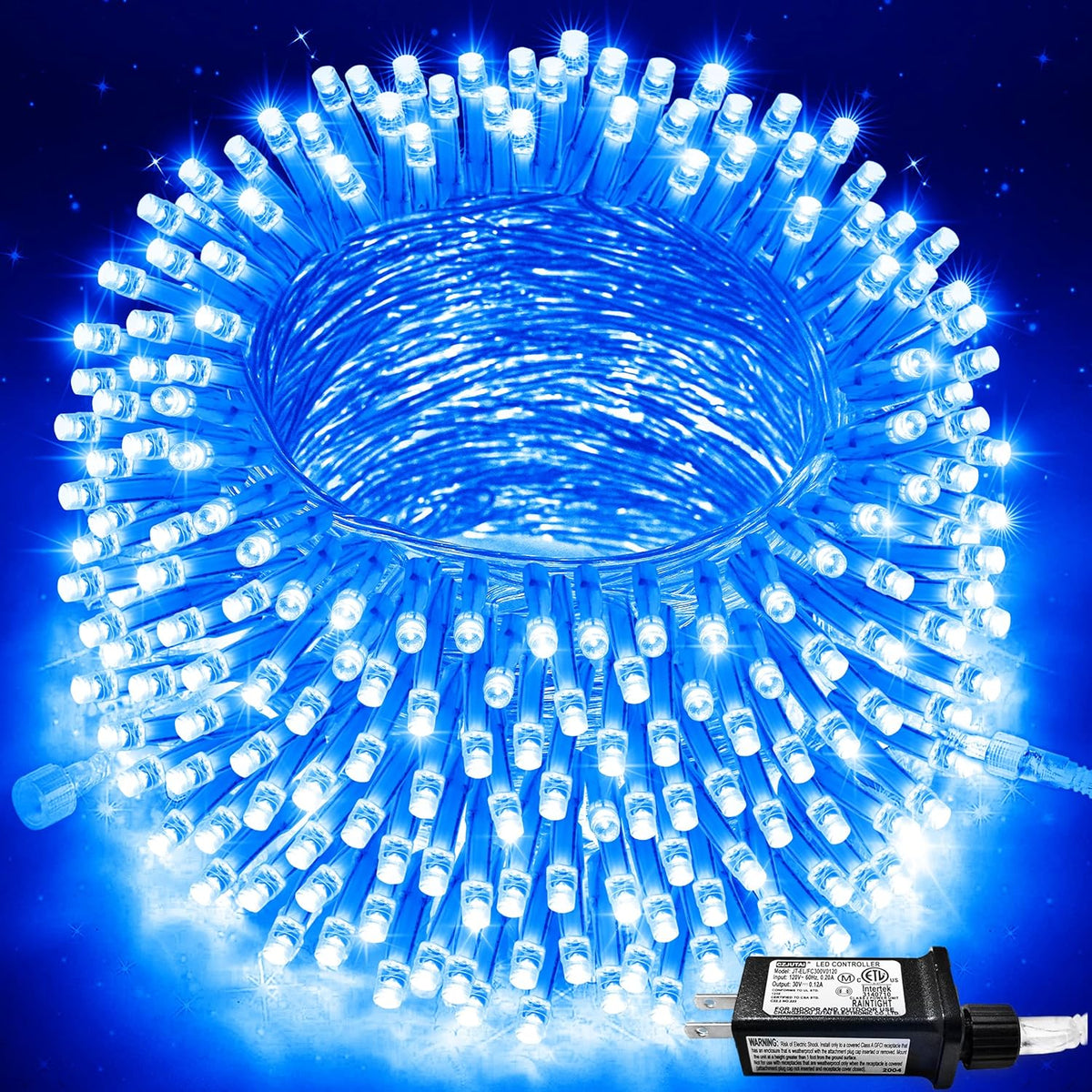 JMEXSUSS 250 LED Blue String Lights Indoor, 91.5ft Connectable Christmas Lights Outdoor Waterproof