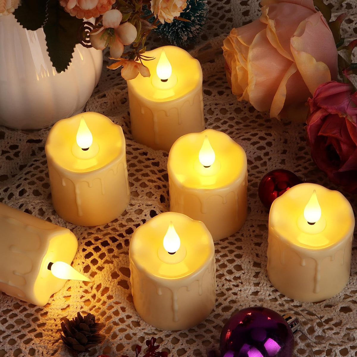 FREEPOWER Rechargeable Flameless LED Votive Candles with Timer Remote - 2'' x 3'' Waterproof