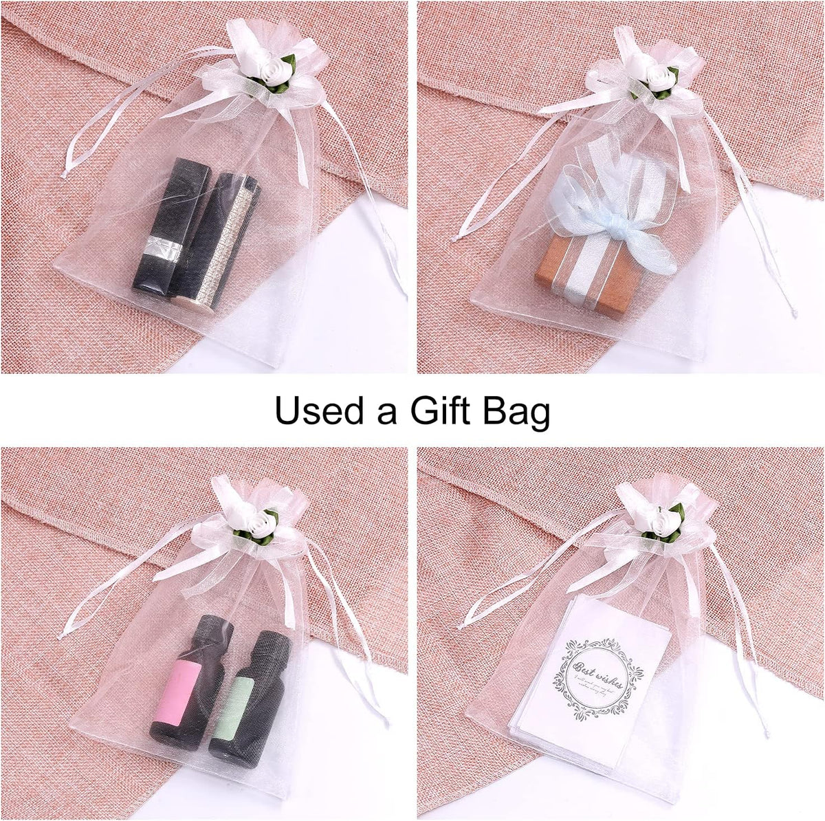SumDirect Rose Organza Gift Bags - 50Pcs 5x7 inch White Wedding Favor Gift Bags, Jewelry Pouches