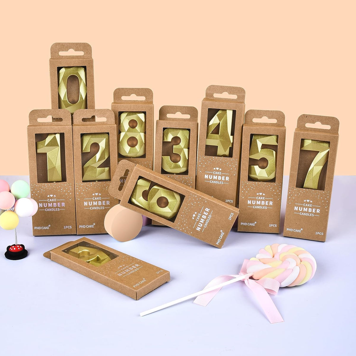 PHD CAKE 2.76 Inch Crystal Gold 4 Number Birthday Candles, Gold Number Candles, Cake Number