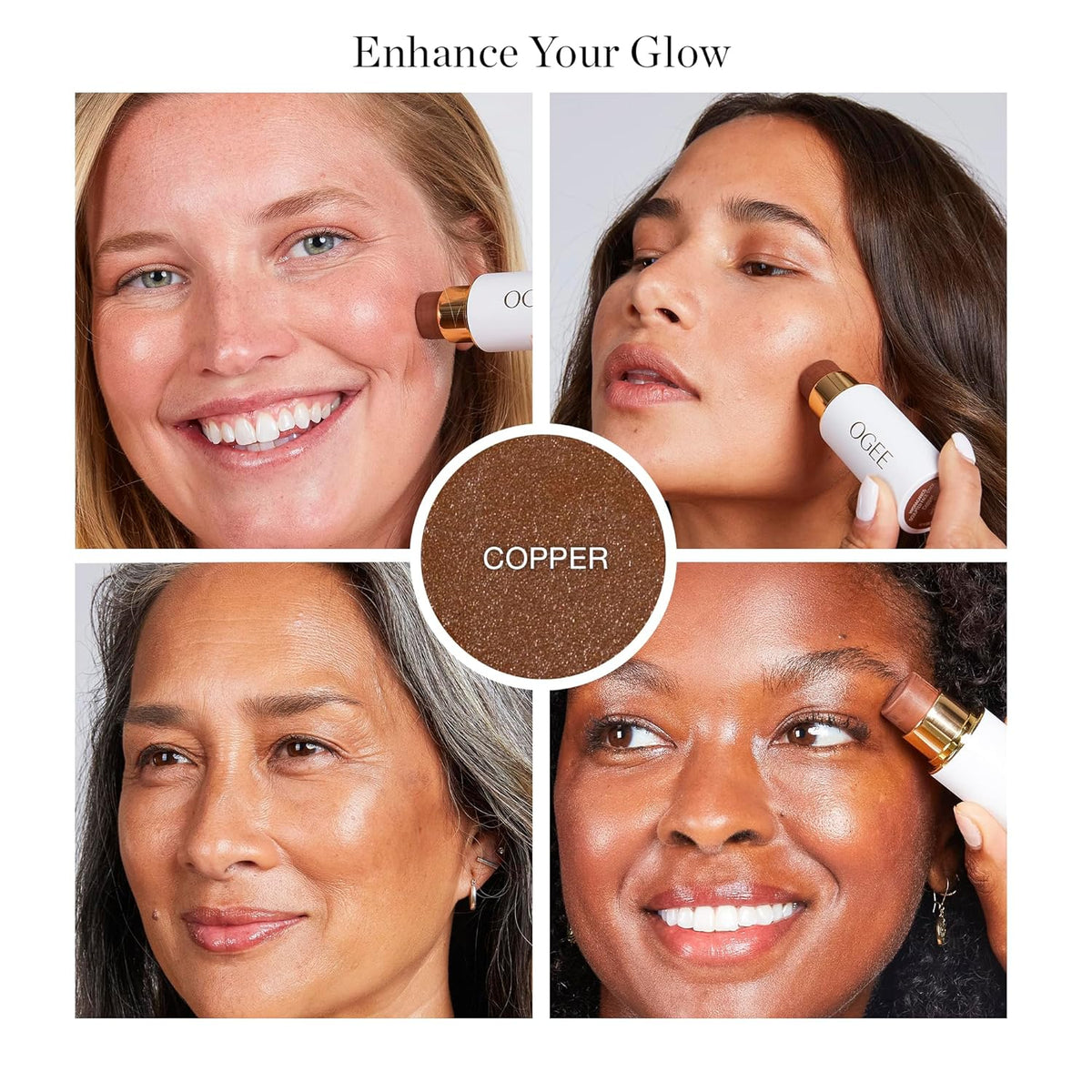 Ogee Sculpted Face Stick (COPPER - RADIANT COCOA) Certified Organic Bronzer Stick & Contour Makeup
